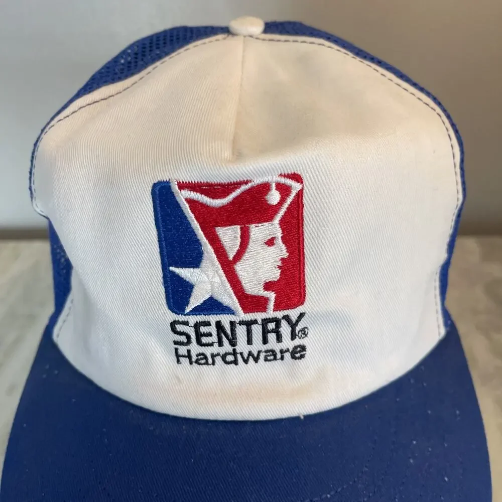 Vintage SnapBack Trucker Hat Sentry Hardware Cap Blue Made In USA
